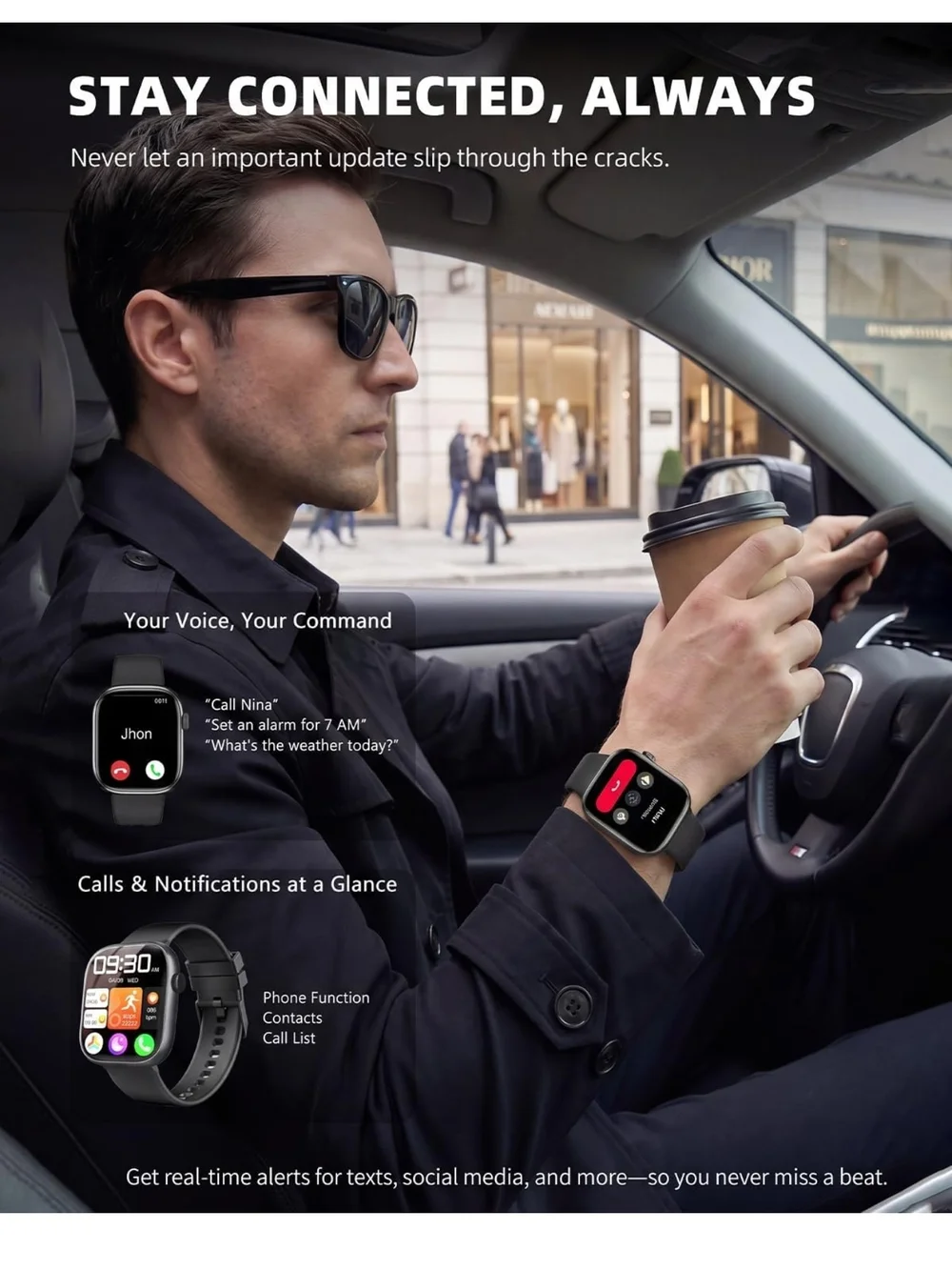 Black Smartwatch with Silicone Band - Touchscreen 1.83